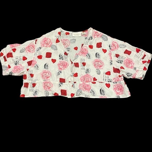 Vintage Victoria’s Secret Gold Label Cropped Silk Top White Pink Red Size Large - Picture 1 of 10